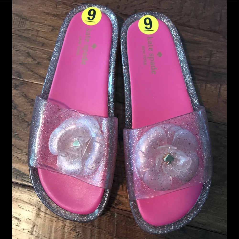 NWT Kate Spade pink glitter jelly slide, size 9